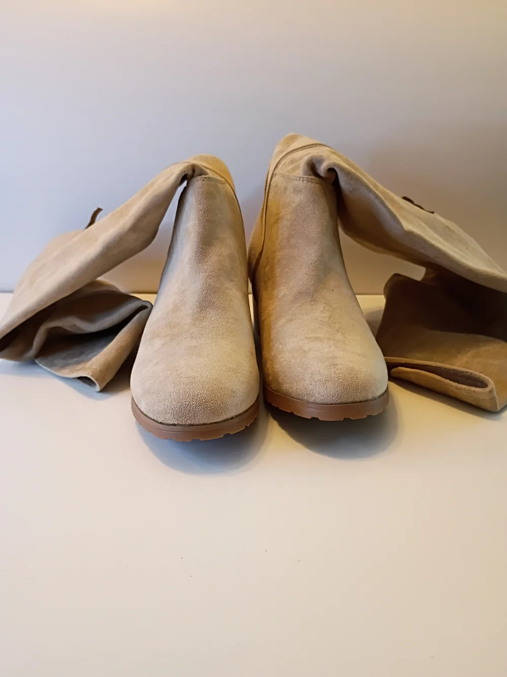 ShoeNTale Over-the-Knee Suede Boots in Light Beige